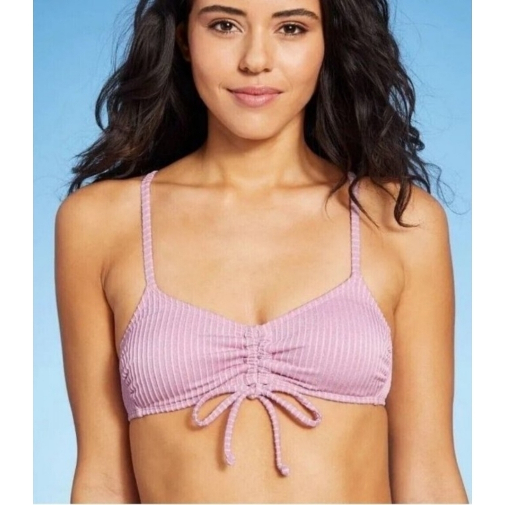 Xhilaration Metallic Ribbed Cinched Bralette Bikini top Pink Size D/DD